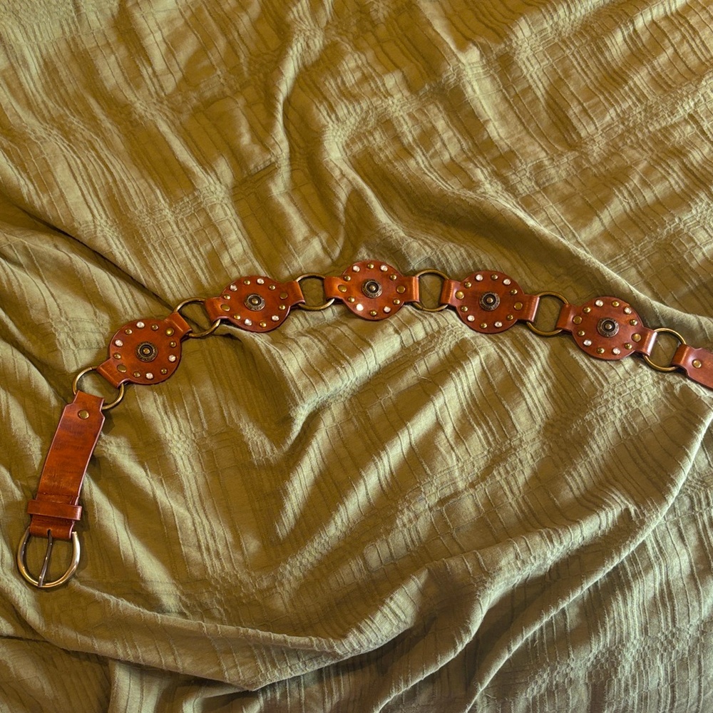 Brown Leather Belt with Studded Accents